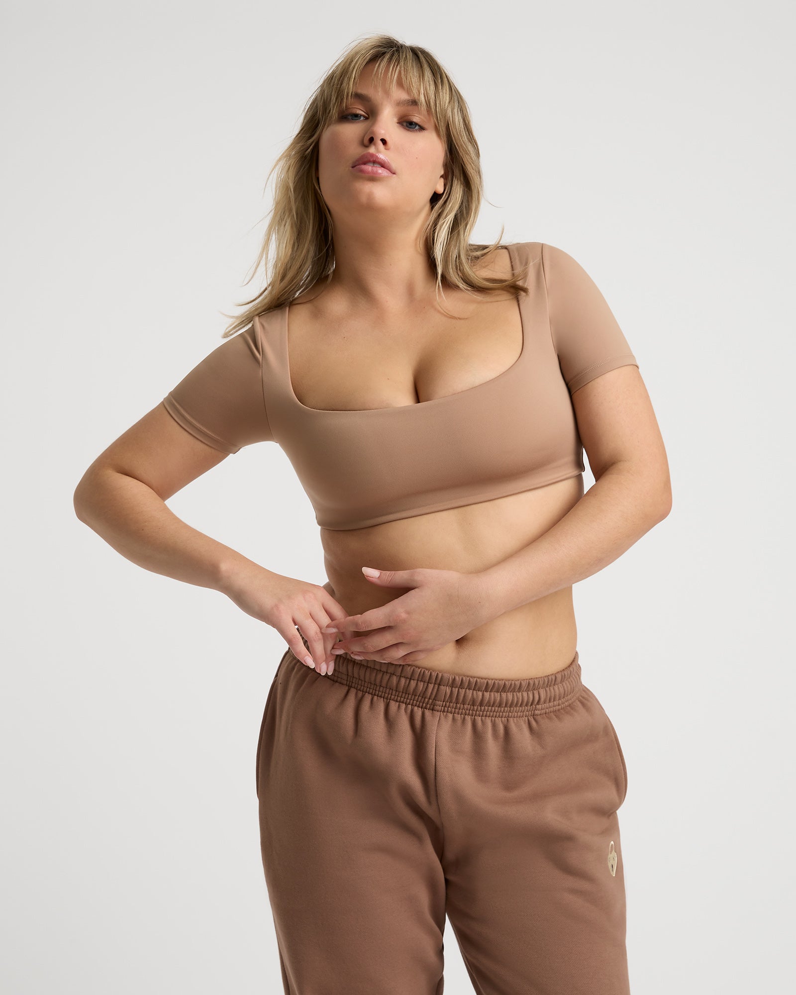 Sophia short sleeve crop top - Khaki