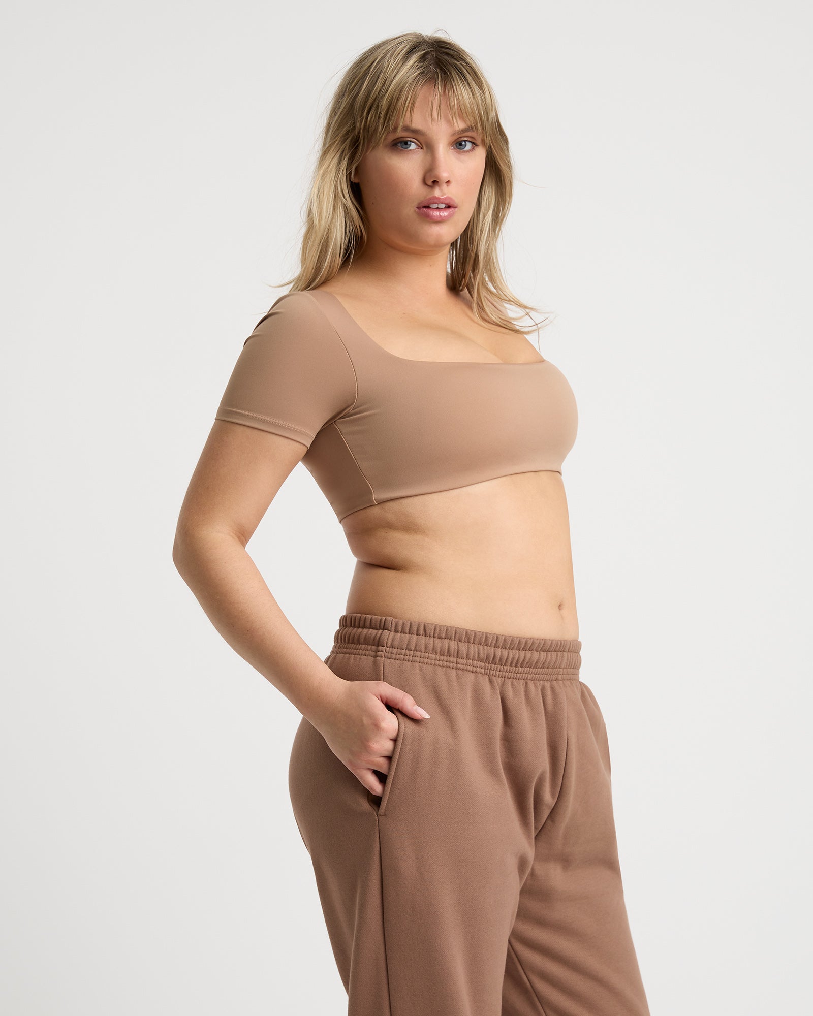 Sophia short sleeve crop top - Khaki